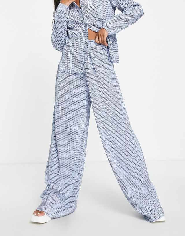 Glamorous wide leg plisse pants in blue spot - part of a set