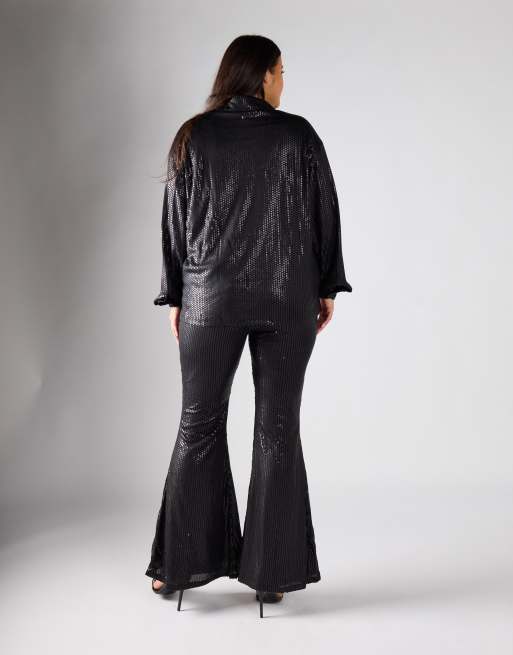 Glamorous Wide leg trousers in black sequin, 3 of 4
