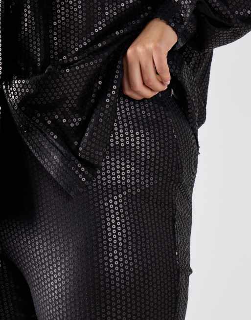 Glamorous Wide leg trousers in black sequin, 4 of 4