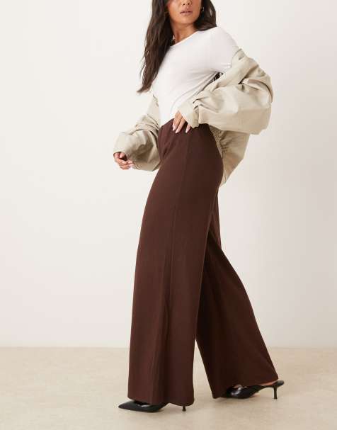 Glamorous wide leg trousers in brown rib 