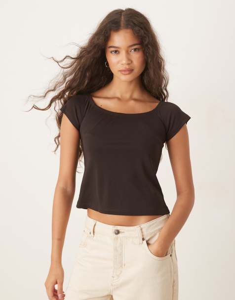 Glamorous wide neck top in bitter chocolate - view 1