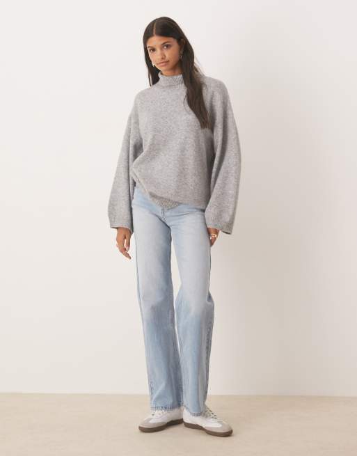 Glamorous wide sleeve oversized jumper in grey, 4 of 4