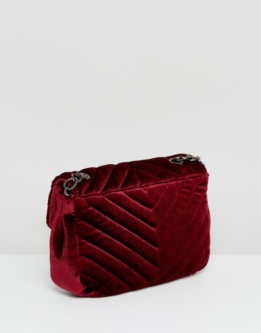 Glamorous Wine Velvet Cross Body Bag With Chain Strap ASOS