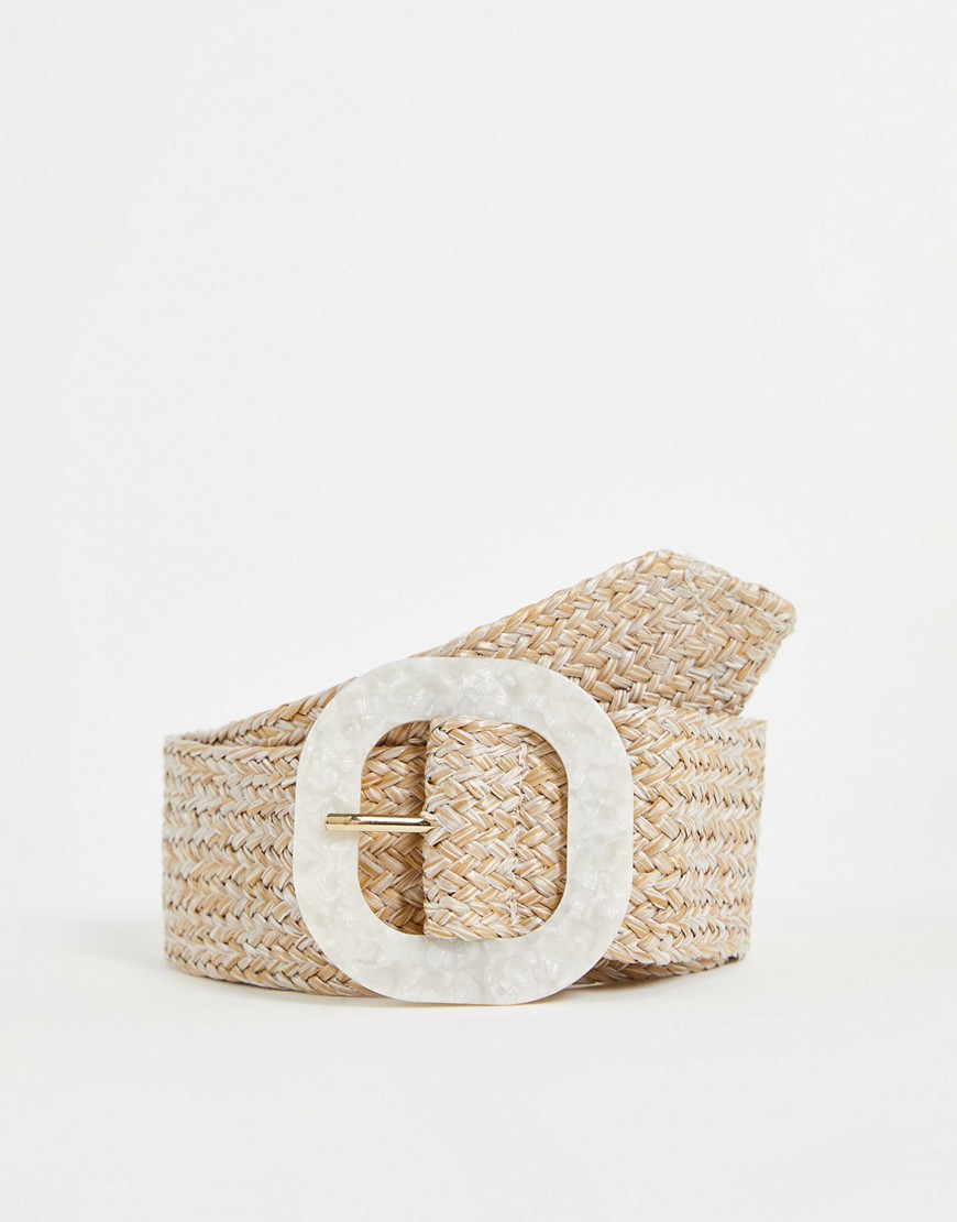 Glamorous Woven Belt With Pearly Resin Buckle In Natural-neutral