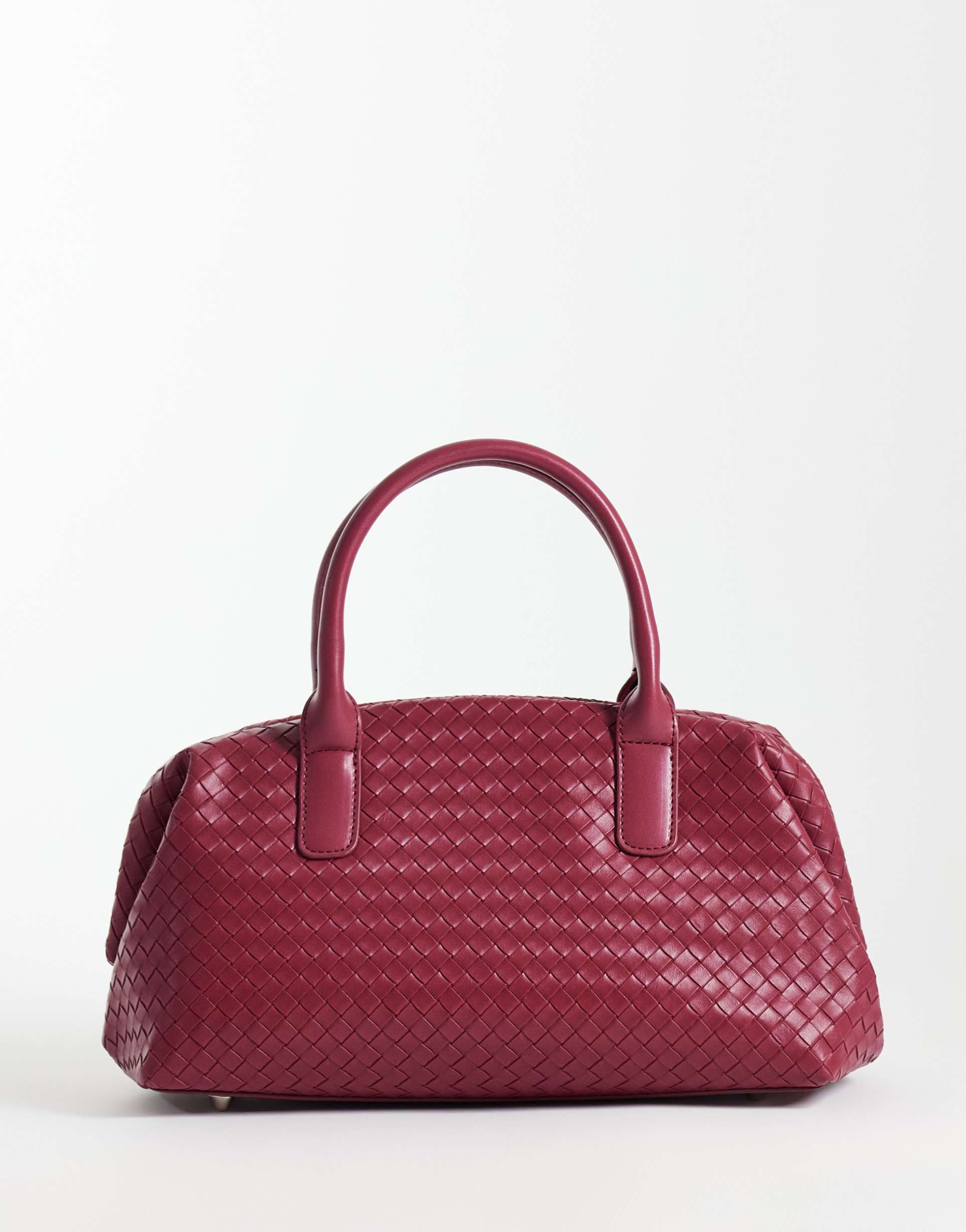 glamorous woven bowler bag in cherry red
