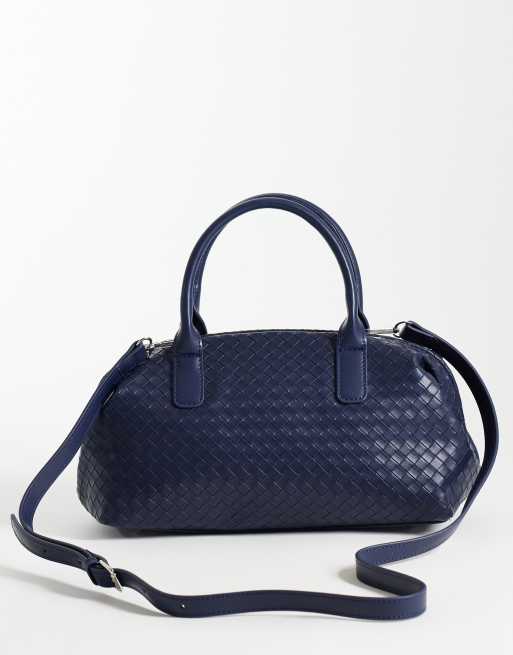 Glamorous woven bowler bag in dark navy, 4 of 4