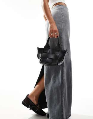 Glamorous Glamorous woven bucket bag with crossbody strap in black