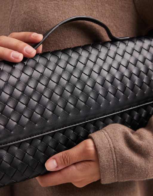 Glamorous woven clutch bag in black, 3 of 4