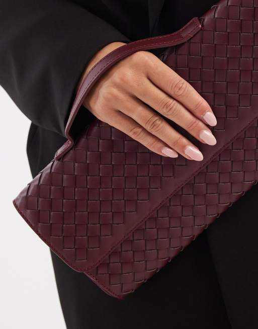 Glamorous woven clutch bag in burgundy, 2 of 4