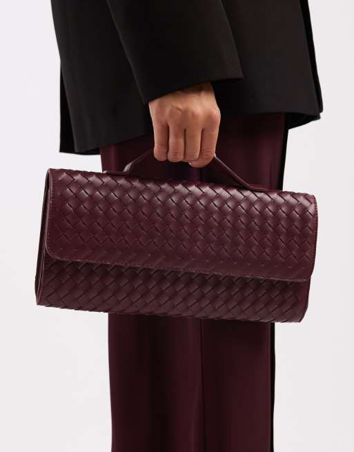 Glamorous woven clutch bag in burgundy, 4 of 4