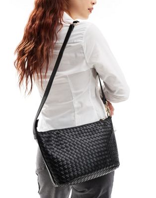 Glamorous Woven Detail Shoulder Bag In Black