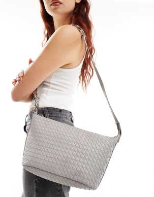 Glamorous woven detail shoulder bag in grey