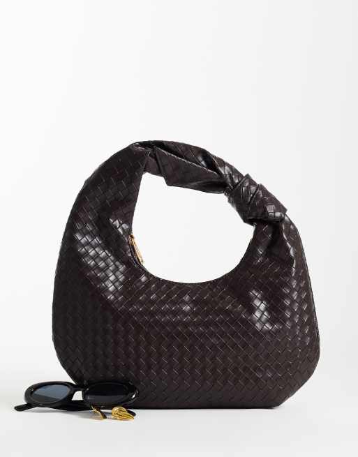 Glamorous woven knot shoulder bag in dark brown , 2 of 4