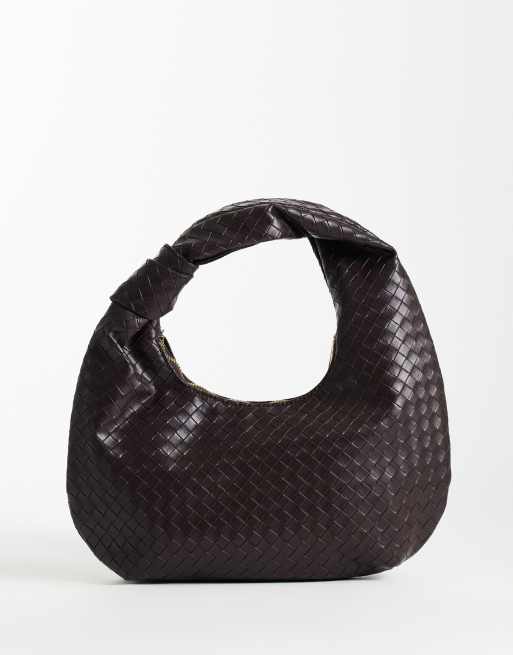 Glamorous woven knot shoulder bag in dark brown , 4 of 4