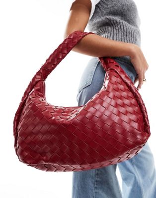 Glamorous woven oversized shoulder bag in dark red | ASOS