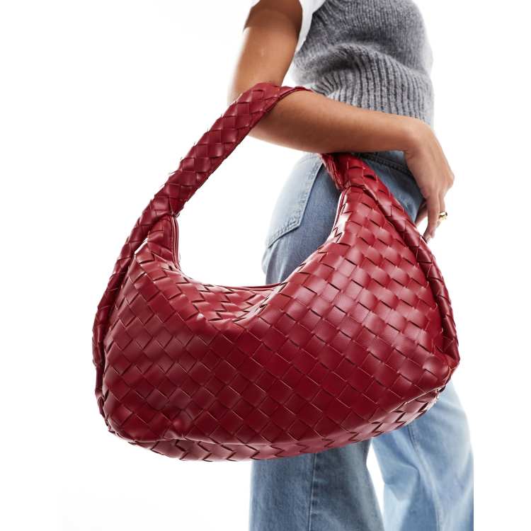 Glamorous woven oversized shoulder bag in dark red | ASOS