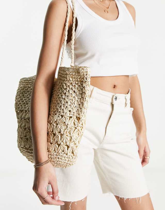 Glamorous woven oversized tote bag in straw