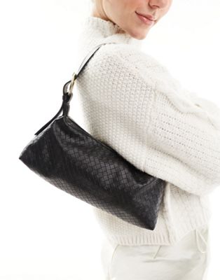 Glamorous woven shoulder bag in black