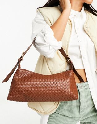 Glamorous woven shoulder bag in chocolate brown