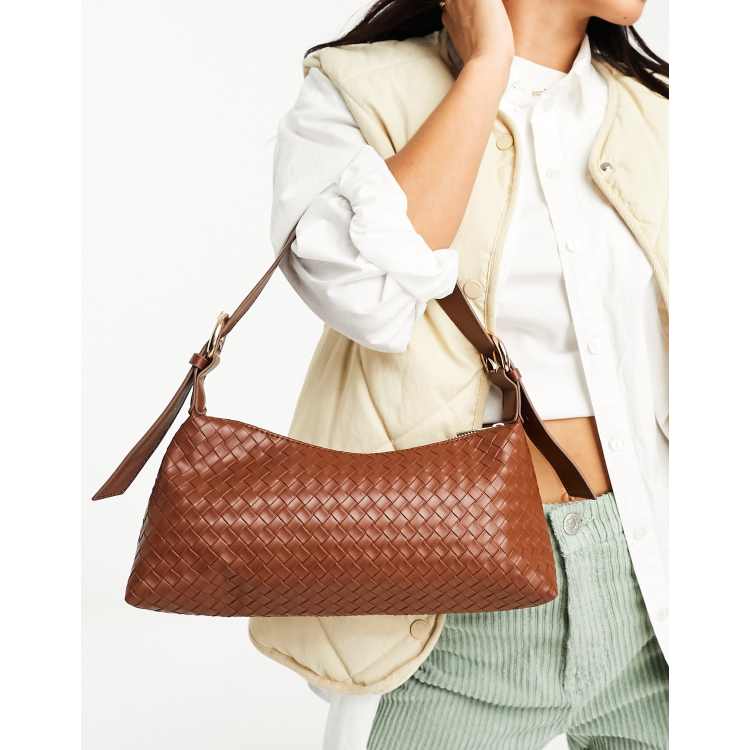 Glamorous woven shoulder bag in chocolate brown