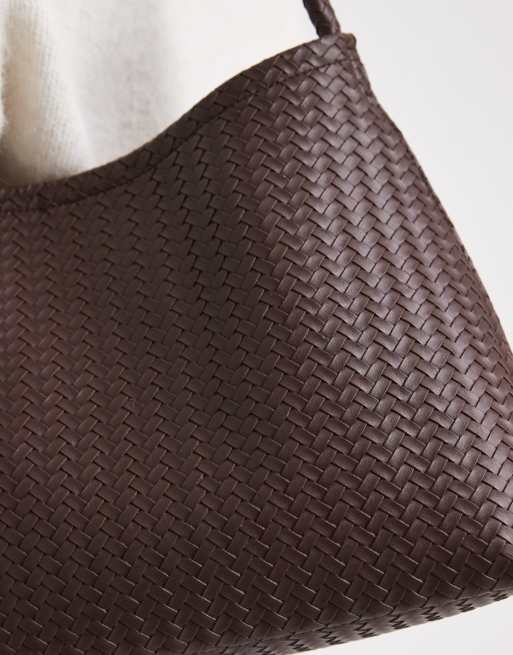 Glamorous woven shoulder bag in dark brown, 4 of 4