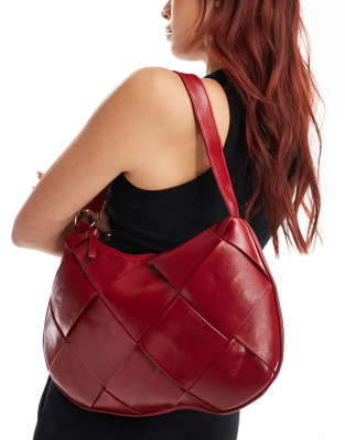 Glamorous Woven Shoulder Bag In Deep Red