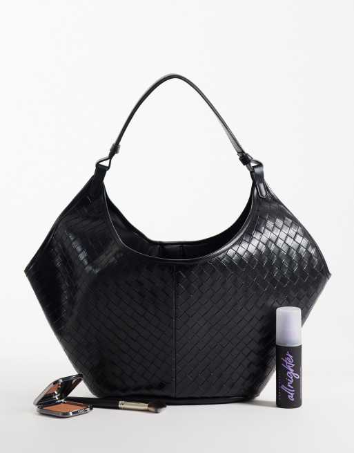 Glamorous woven shoulder tote bag in black weave, 2 of 4