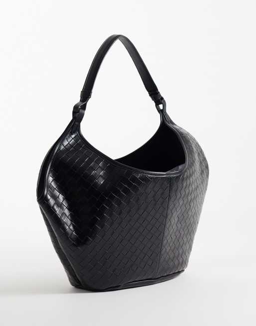 Glamorous woven shoulder tote bag in black weave, 4 of 4