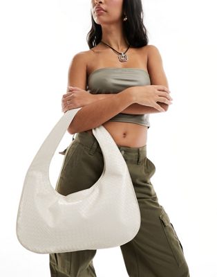 Glamorous woven shoulder tote bag in cream