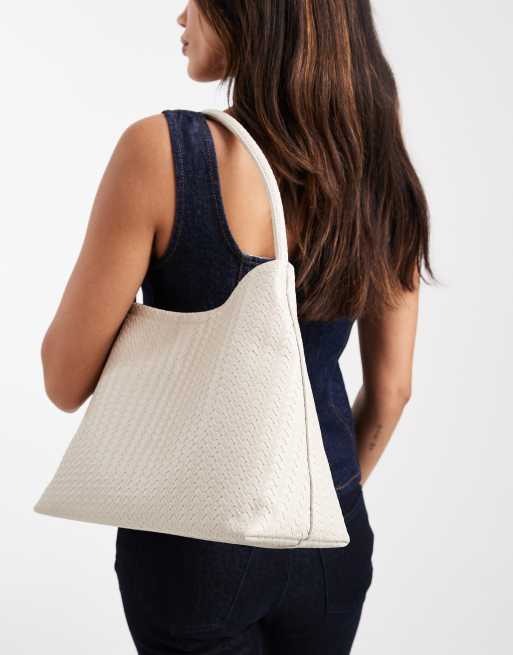 Glamorous woven shoulder tote bag in cream, 2 of 4
