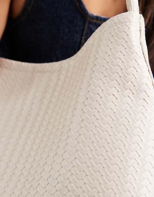 Glamorous woven shoulder tote bag in cream, 3 of 4