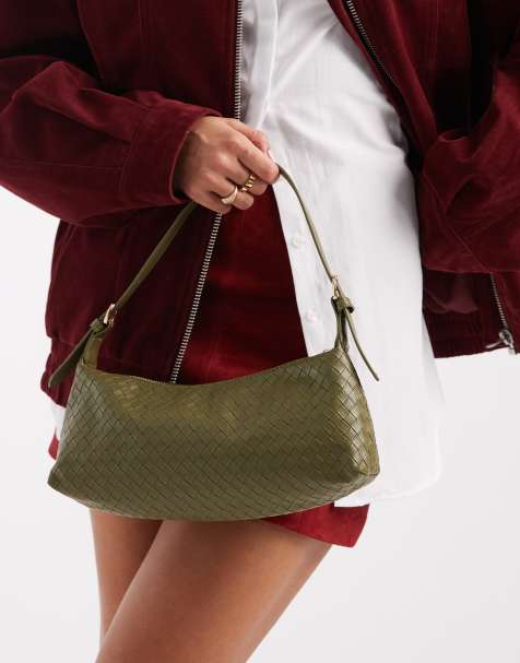 Glamorous woven slouch shoulder bag in matcha green - view 1