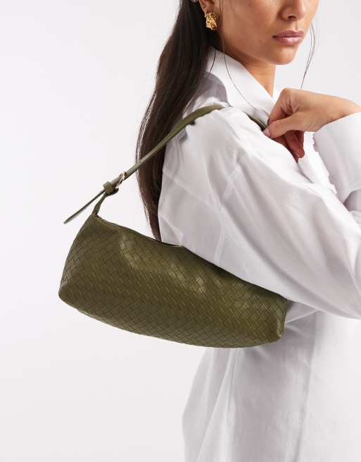 Glamorous woven slouchy shoulder bag in matcha green, 2 of 4