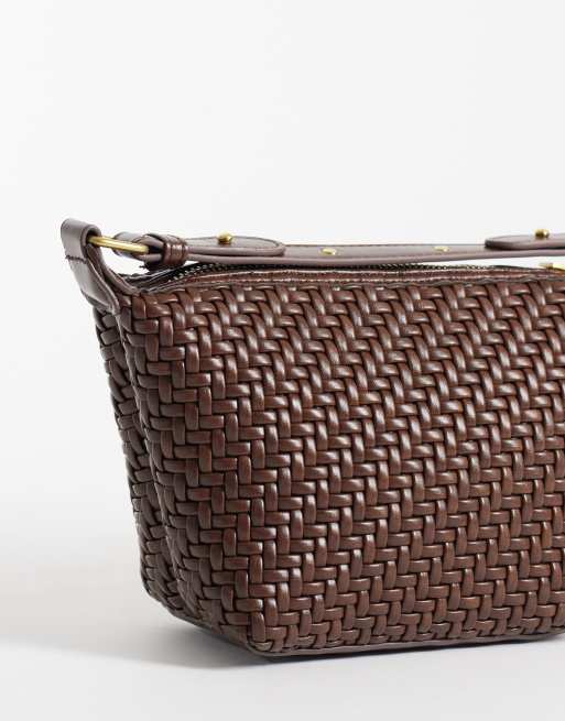 Glamorous woven small grab bag in brown, 3 of 4