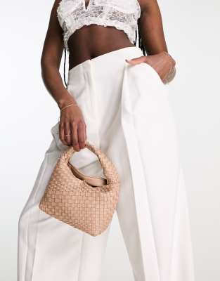 Glamorous woven texture grab bag in beige | ASOS