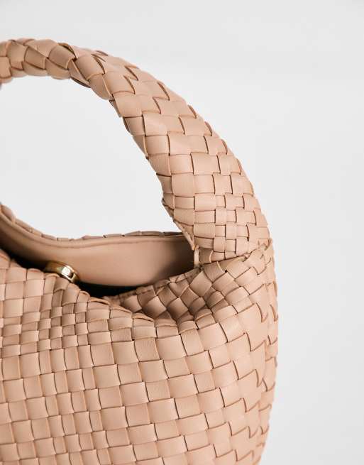 Glamorous woven texture grab bag in beige | ASOS