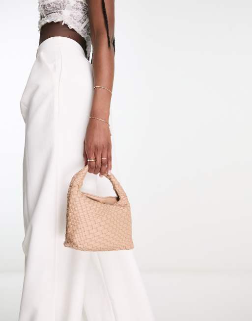 Glamorous woven texture grab bag in beige | ASOS