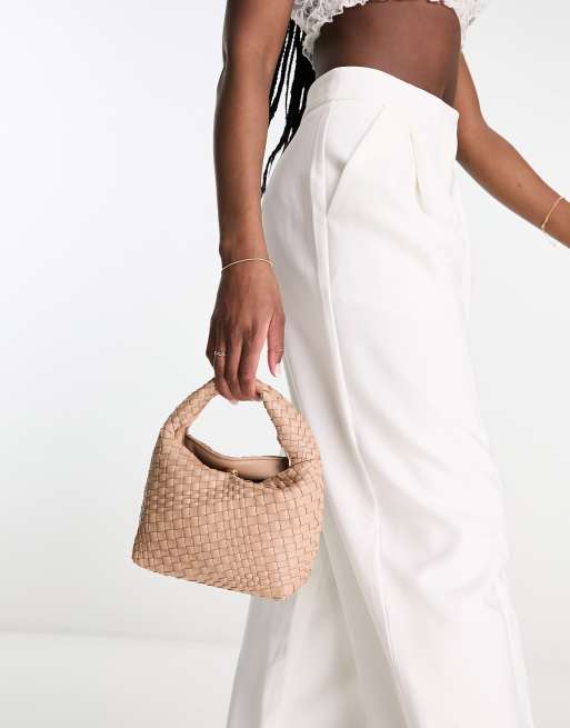 Glamorous woven texture grab bag in beige | ASOS