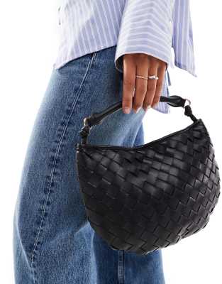 woven texture grab bag in black