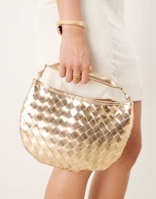 Glamorous Glamorous woven texture grab bag in Gold Metallic