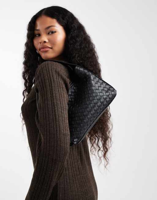 Glamorous woven top handle bag in black , 2 of 4