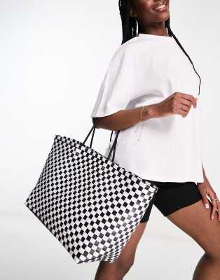 Glamorous Glamorous woven tote bag in mono gingham-Multi