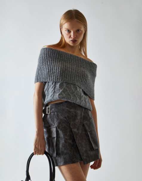 Glamorous Wrap cargo mini-skirt in black marble pu - view 1