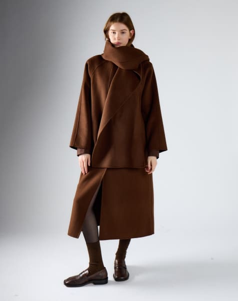 Glamorous Wrap front coat with scarf in rich brown - view 1