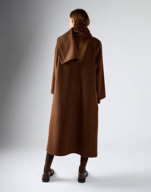 Glamorous Wrap front coat with scarf in rich brown, 2 of 4