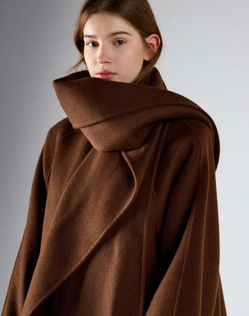 Glamorous Wrap front coat with scarf in rich brown, 3 of 4