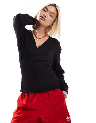 Glamorous wrap front jumper in black knit