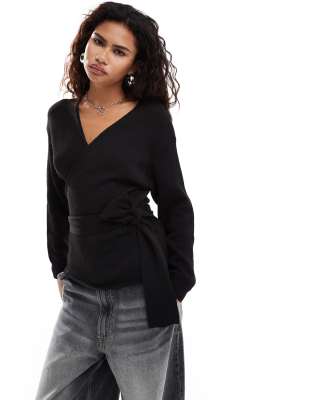 Glamorous wrap front jumper in black knit