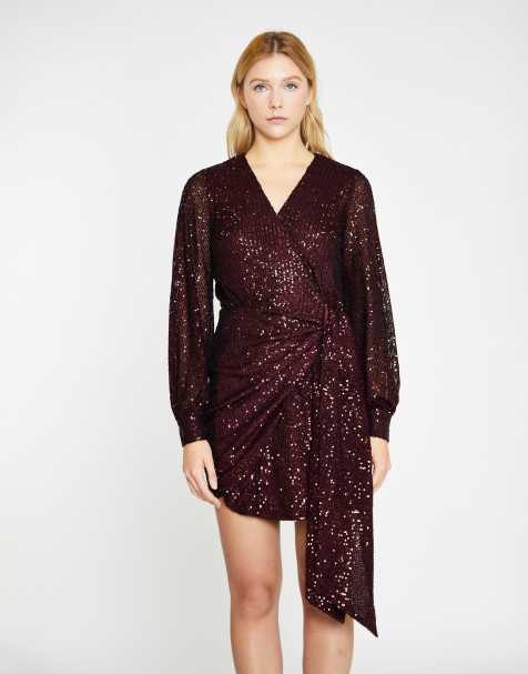 Glamorous Wrap-front mini-dress in port red sequin