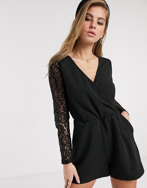 Glamorous wrap front playsuit in black